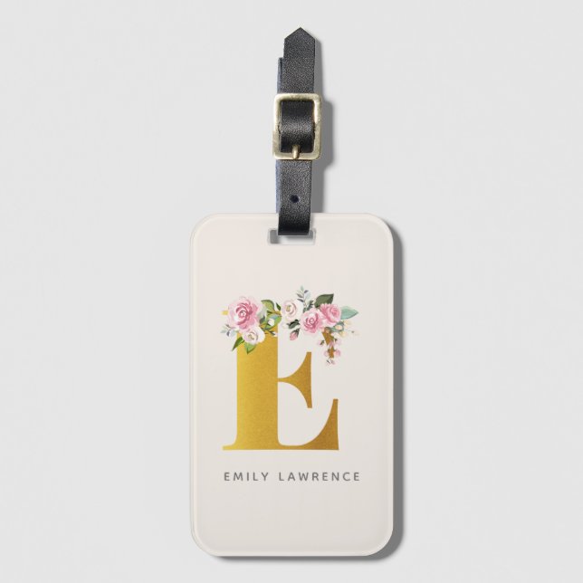 Floral Monogram Elegant Personalized Luggage Tag (Front Vertical)