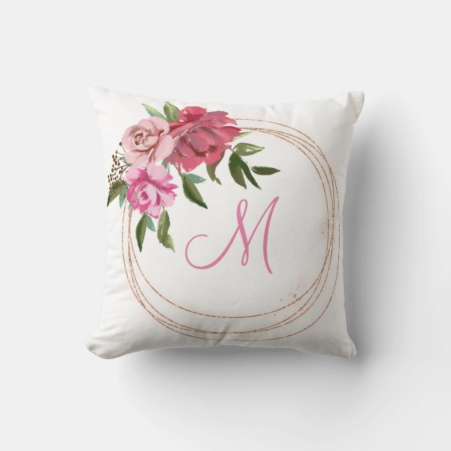 Floral Monogram Elegant Wedding Gift Throw Pillow (Front)