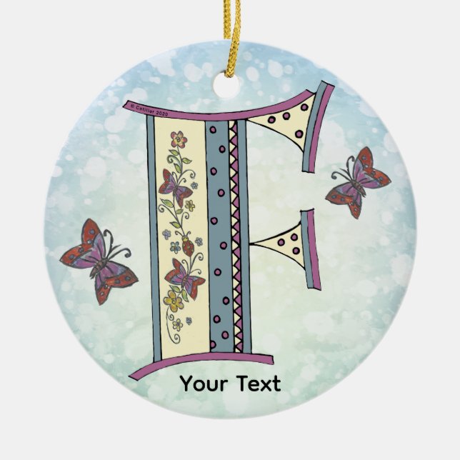 floral Monogram F Ceramic Ornament (Front)