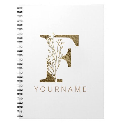 Floral Monogram F Elegant Gold Foliage Notebook