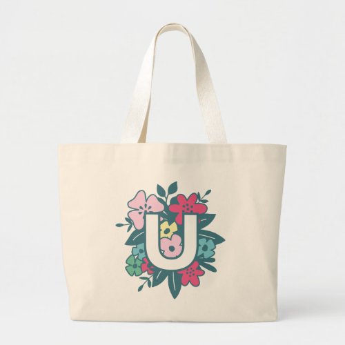 Floral monogram fabric bag letter U