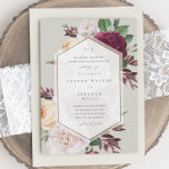 Floral Monogram Fall Wedding Invitation<br><div class="desc">A romantic,  vintage fall wedding invitation featuring beautiful botanicals and a modern geometric shape with rose gold frame and couple monogram.</div>