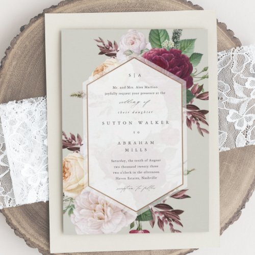 Floral Monogram Fall Wedding Invitation