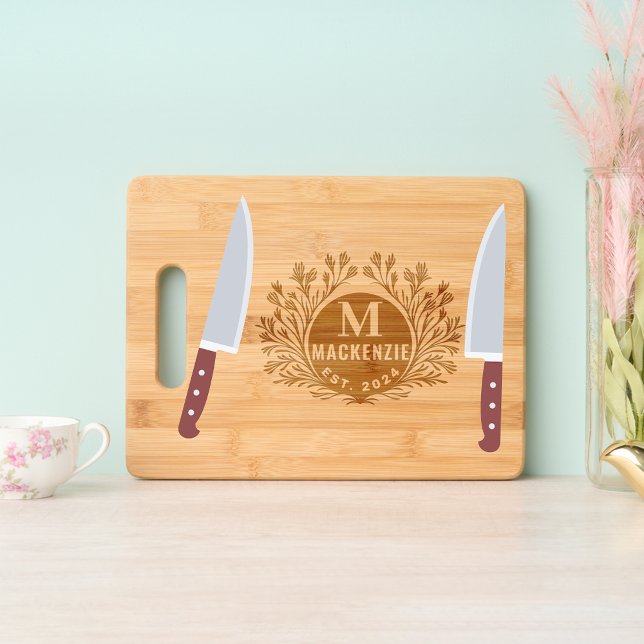 Floral Monogram Family Cutting Board Engraved (Creator Uploaded)