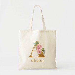 Floral Monogram Floral Name Bridesmaid Initial Tote Bag