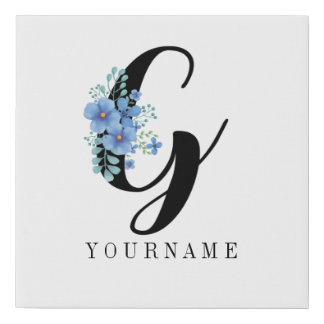 Floral Monogram G Blue Flower Burst Faux Canvas Print