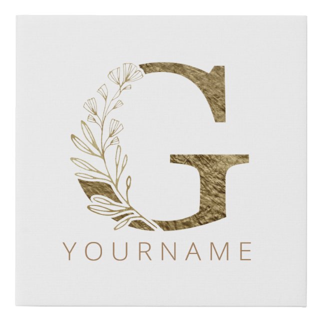 Floral Monogram G Elegant Gold Foliage Faux Canvas Print (Front)