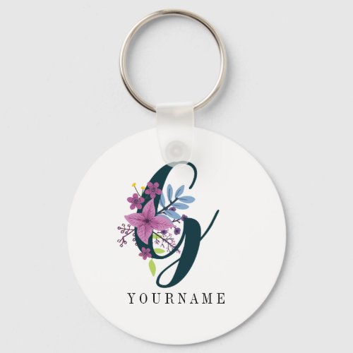 Floral Monogram G Wildflower Burst Keychain