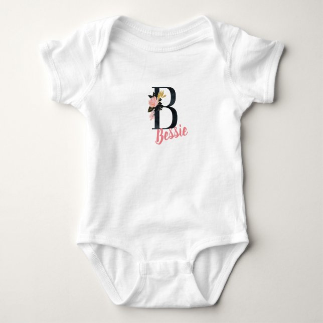 Floral Monogram Girl's One Piece t-shirt Baby Bodysuit (Front)