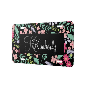 Floral Monogram Girly Design License Plate