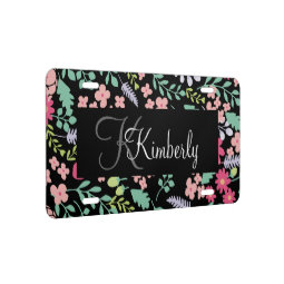 Floral Monogram Girly Design License Plate | Zazzle