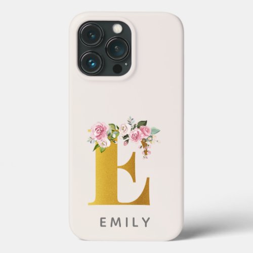 Floral Monogram Gold Effect Personalized Name iPhone 13 Pro Case