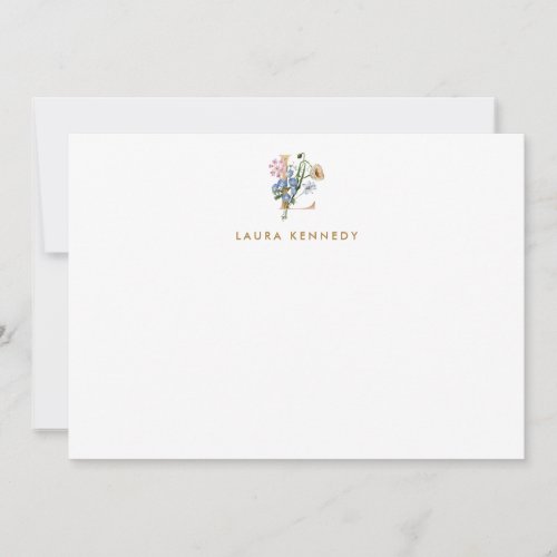 Floral Monogram Gold Letter L Note Card