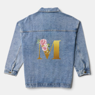 Floral Monogram Gold Letter M Wedding Denim Jacket