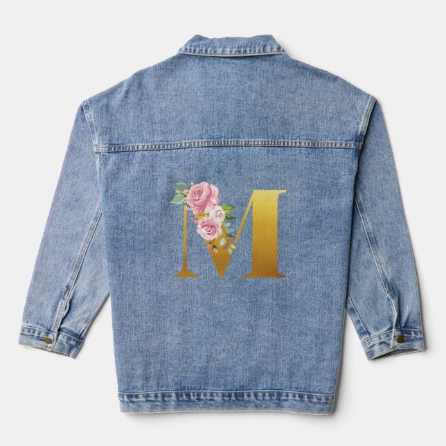 Floral Monogram Gold Letter M Wedding Denim Jacket (Back)