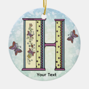 floral Monogram H Ceramic Ornament