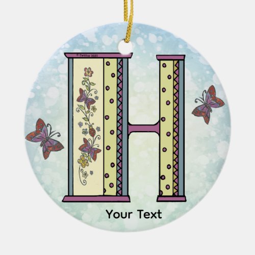 floral Monogram H  Ceramic Ornament