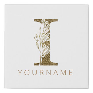 Floral Monogram I Elegant Gold Foliage Faux Canvas Print