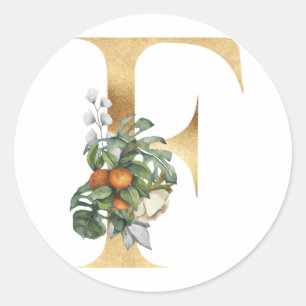 Floral monogram in gold Classic Round Sticker