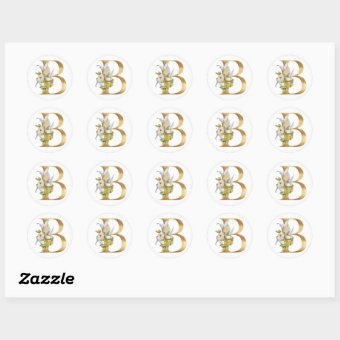 Floral Monogram In Gold Classic Round Sticker | Zazzle