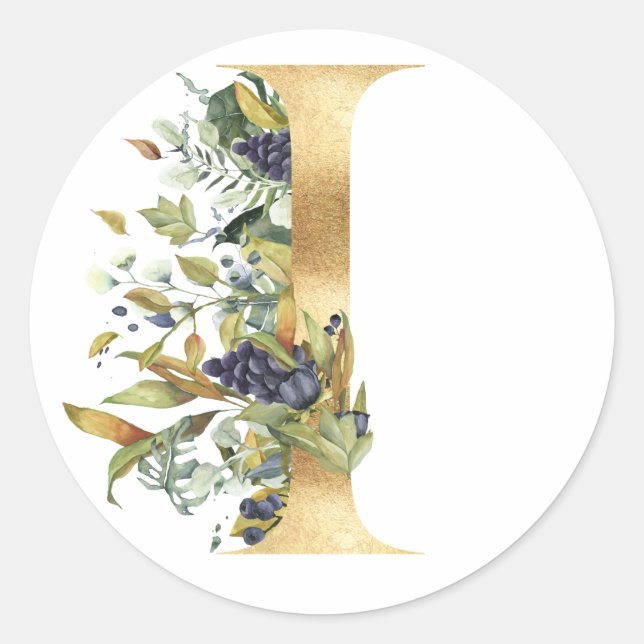 Floral monogram in gold Classic Round Sticker (Front)