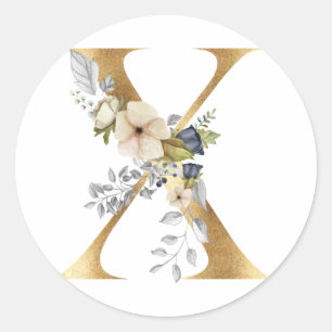 Floral monogram in gold Classic Round Sticker