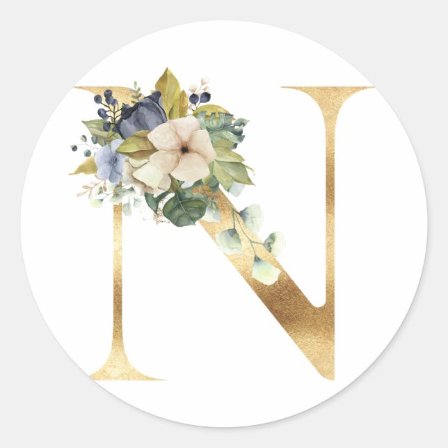 Floral monogram in gold Classic Round Sticker (Front)