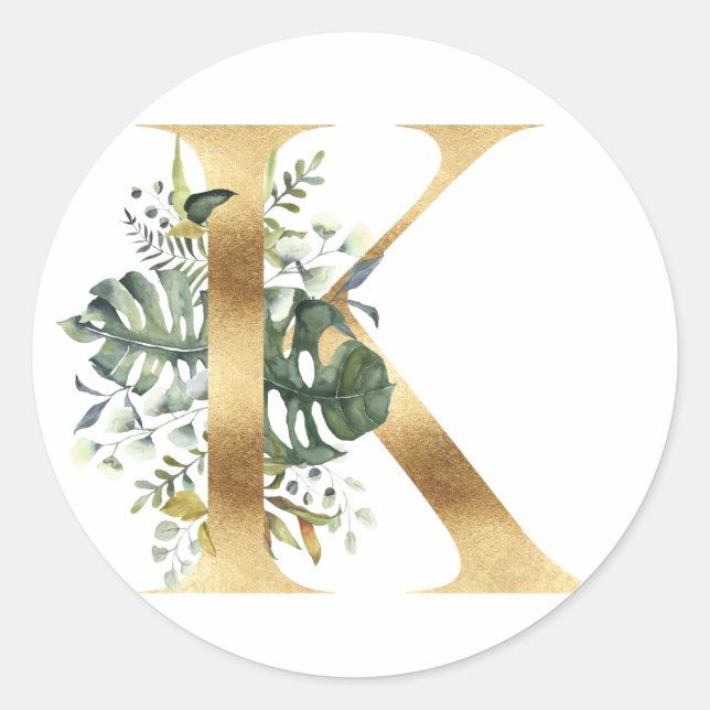 Floral monogram in gold Classic Round Sticker (Front)