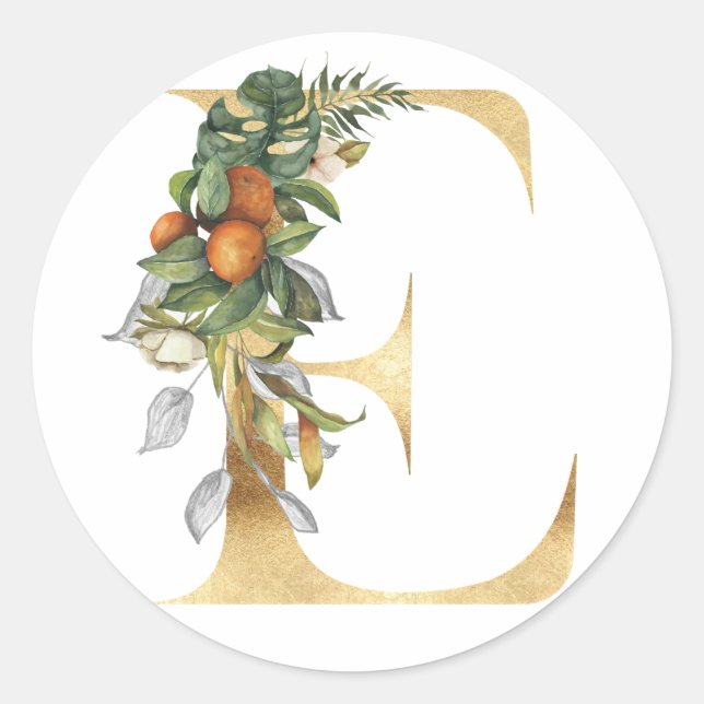 Floral monogram in gold Classic Round Sticker (Front)