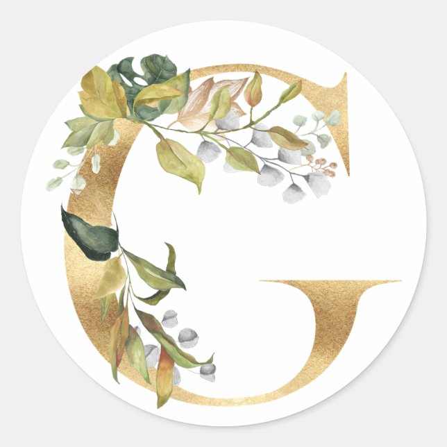 Floral monogram in gold Classic Round Sticker (Front)