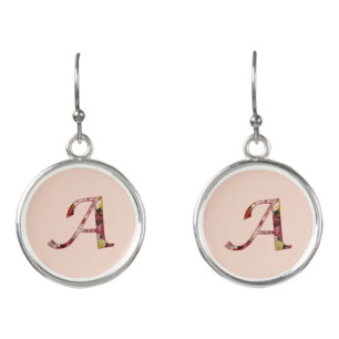 Floral Monogram Initial A Earrings