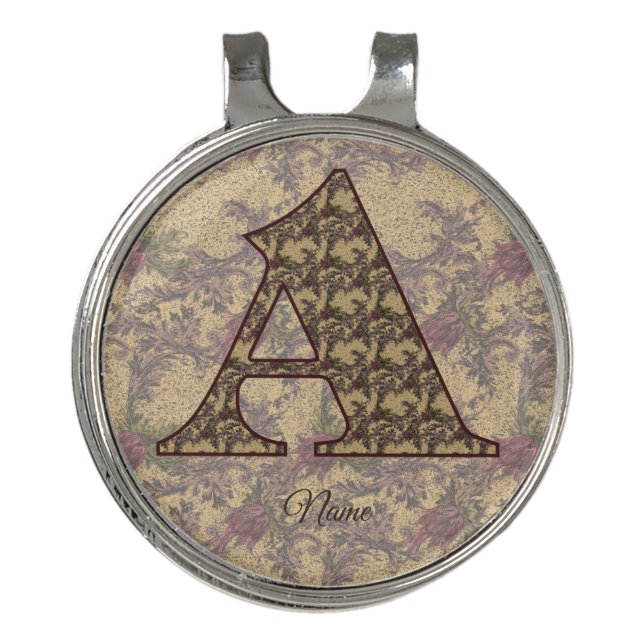 Floral Monogram Initial A Elegant Personalized   Golf Hat Clip (Front)