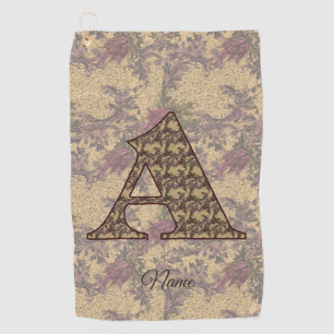 Floral Monogram Initial A Elegant Personalized  Golf Towel