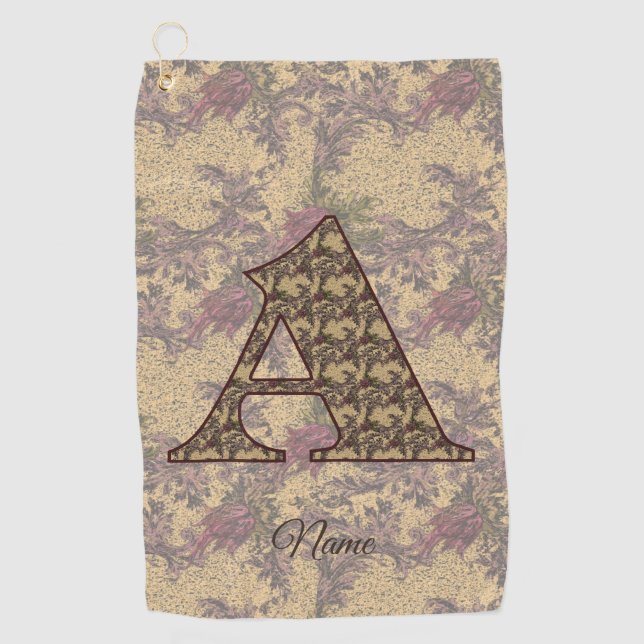 Floral Monogram Initial A Elegant Personalized  Golf Towel (Front)