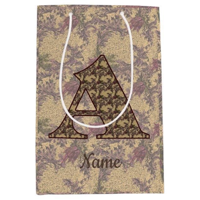Floral Monogram Initial A Elegant Personalized Medium Gift Bag (Front)