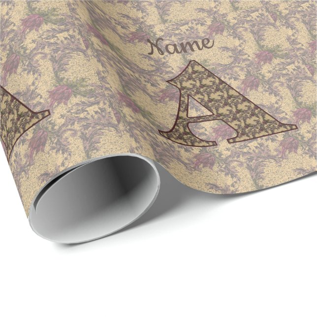 Floral Monogram Initial A Elegant Personalized Wrapping Paper (Roll Corner)