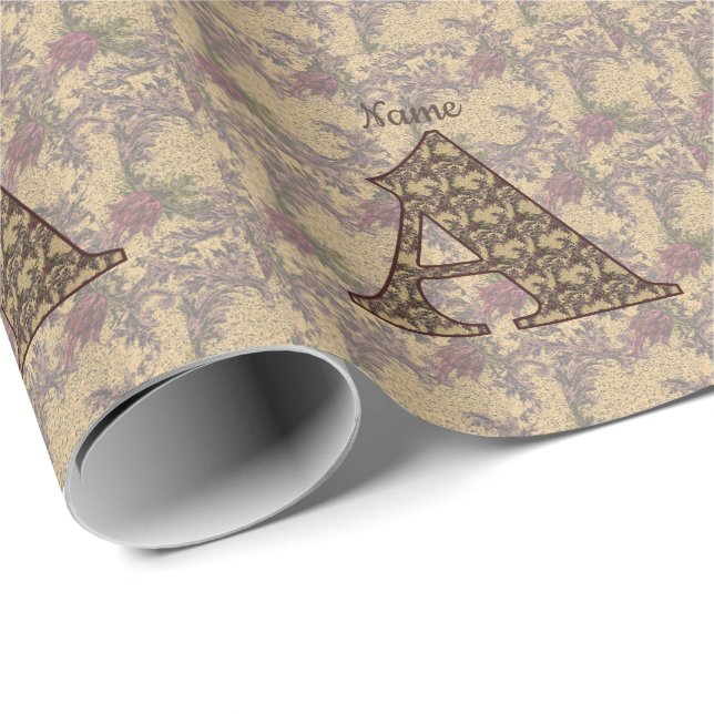 Floral Monogram Initial A Elegant Personalized Wrapping Paper (Roll Corner)