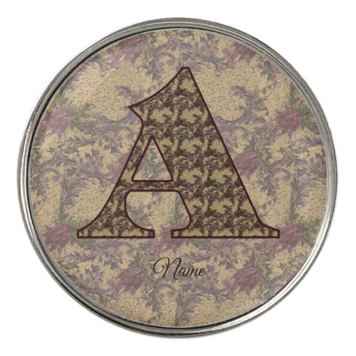 Floral Monogram Initial A Your Name Elegant     Golf Ball Marker