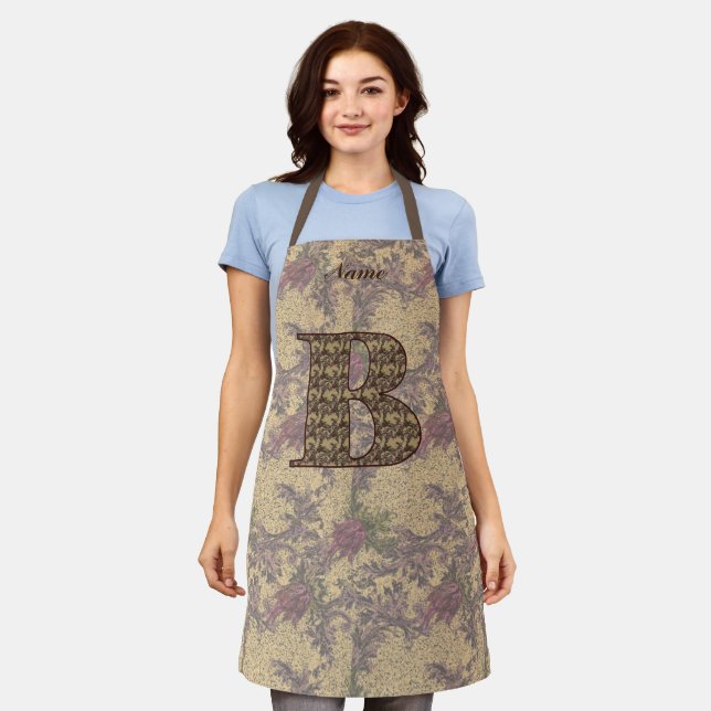 Floral Monogram Initial B Elegant Personalized Apron (Worn)