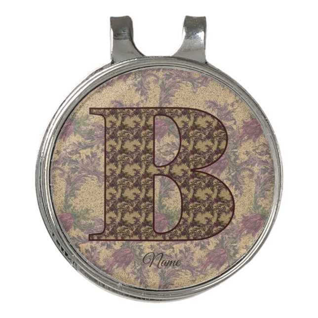 Floral Monogram Initial B Elegant Personalized Golf Hat Clip (Front)
