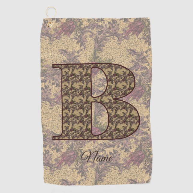 Floral Monogram Initial B Elegant Personalized Golf Towel (Front)