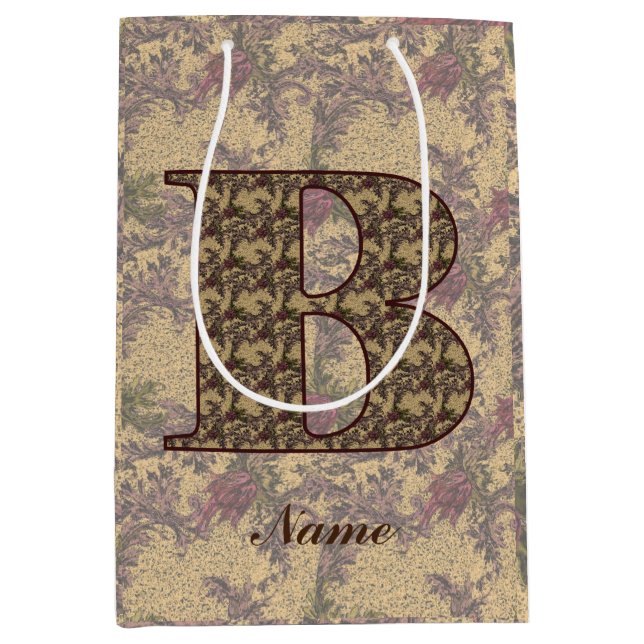 Floral Monogram Initial B Elegant Personalized    Medium Gift Bag (Front)