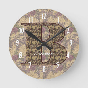 Floral Monogram Initial B Elegant Personalized   Round Clock
