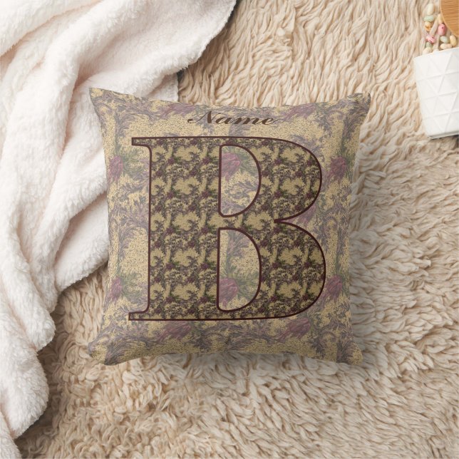Floral Monogram Initial B Elegant Personalized   Throw Pillow (Blanket)