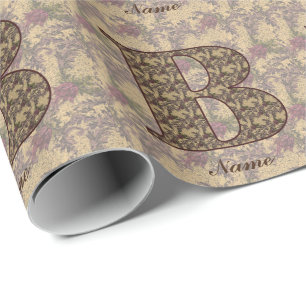 Floral Monogram Initial B Elegant Personalized   Wrapping Paper