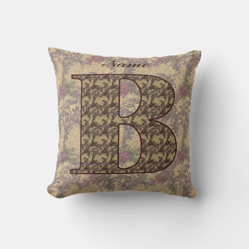 Floral Monogram Initial B Your Name Elegant   Throw Pillow