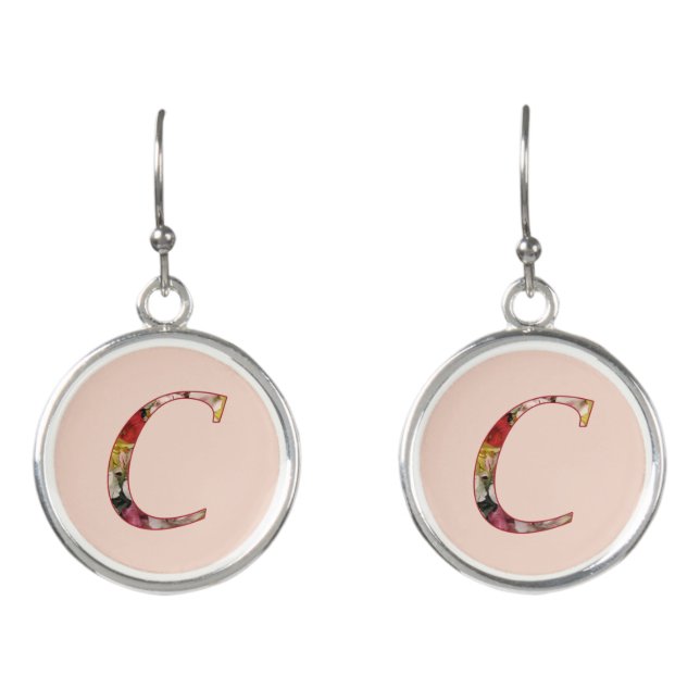 Floral Monogram Initial C Earrings (Front)