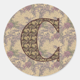Floral Monogram Initial C Elegant Classic Round Sticker