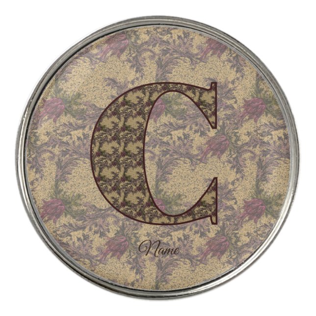 Floral Monogram Initial C Elegant Personalized Golf Ball Marker (Front)
