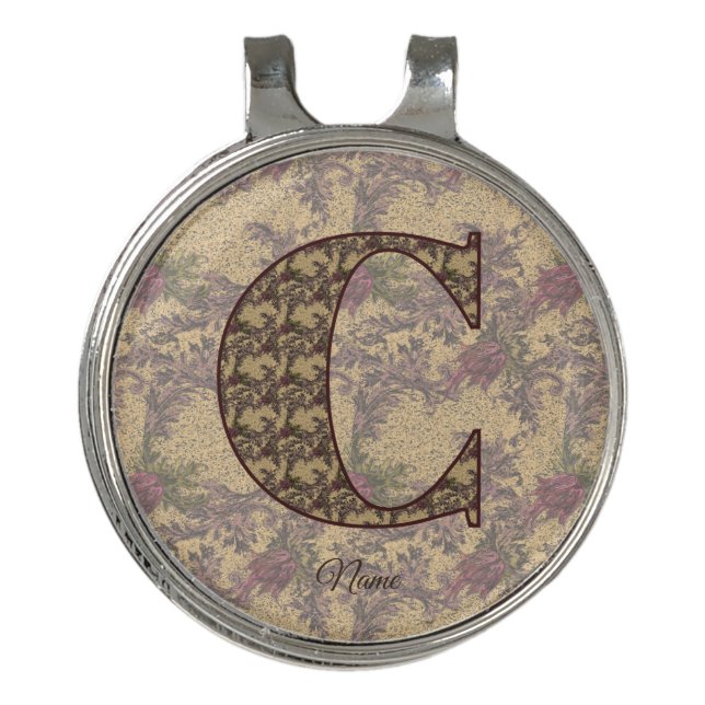 Floral Monogram Initial C Elegant Personalized Golf Hat Clip (Front)
